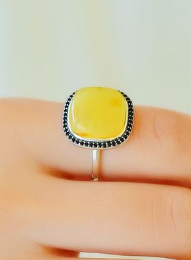 DIY圆角方形松石琥珀戒指空托