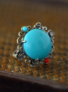 女S925纯银复古DIY镶嵌戒指空托