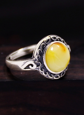 diy花边圆形蜜蜡镶嵌戒指空托