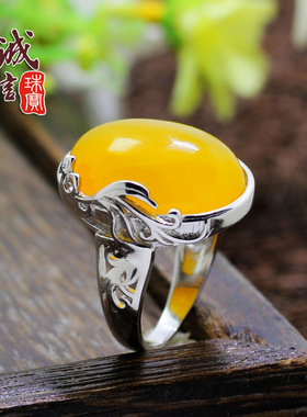 纯银戒指欧款蜜蜡S925空托时尚