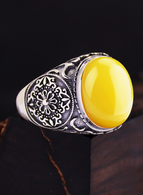 diy霸气风勋章蜜蜡蓝珀戒指空托