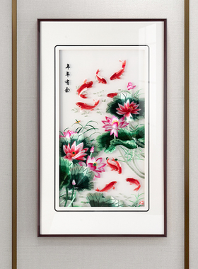 百特好新中式刺绣荷花玄关装饰画