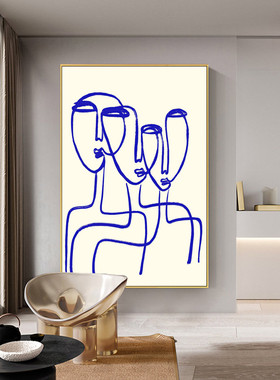 艺术人物北欧极简抽象蓝色挂画工业风装饰画入户玄关沙发背景壁画