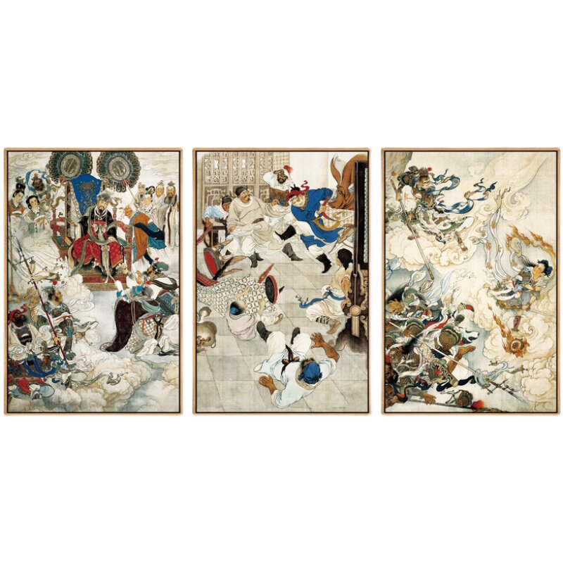 孙悟空壁画齐天大圣装饰画大闹天宫连环画中式客厅工笔画餐厅挂画