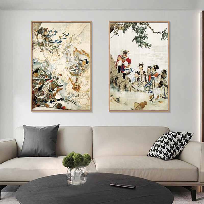 孙悟空壁画齐天大圣装饰画大闹天宫连环画中式客厅工笔画餐厅挂画
