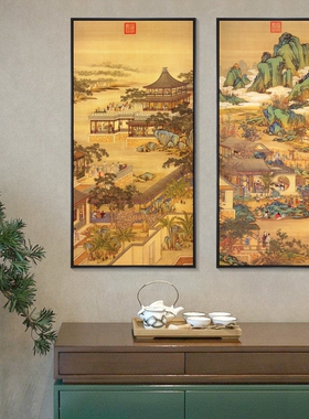 郎世宁画十二月令图清代宫廷风景挂画新中式客厅装饰画古典中国风