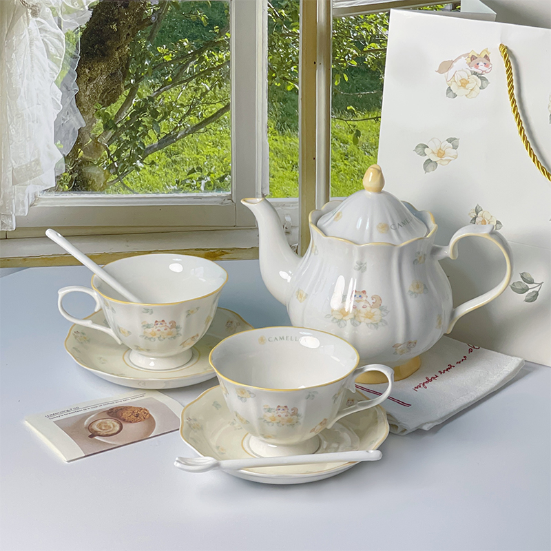 乔迁新居生日礼物法式布偶猫陶瓷咖啡杯碟茶壶礼盒套装女伴手礼 - 图1