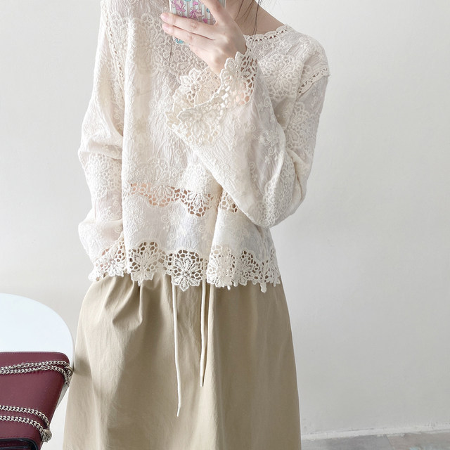 Jacquard embroidery ສາມມິຕິລະດັບ hollow ສິ້ນການເດີນທາງສີຂາວຝ້າຍ lace light pullover ເສື້ອແມ່ຍິງພາກຮຽນ spring ແລະ summer ຮູບແບບໃຫມ່