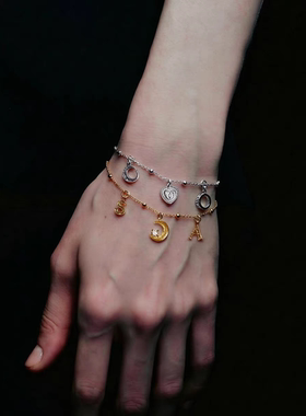 ATELIERSO 爱心香水瓶/月牙钉砂手链白金色系列铜镀白金 自选字母