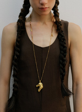 BIAS GUIDE 驰野串珠长款毛衣链锁骨链双层叠戴吊坠项链马配饰