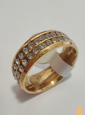 清仓处理  8mm双斜边玫瑰金双排钻 不锈钢 戒指