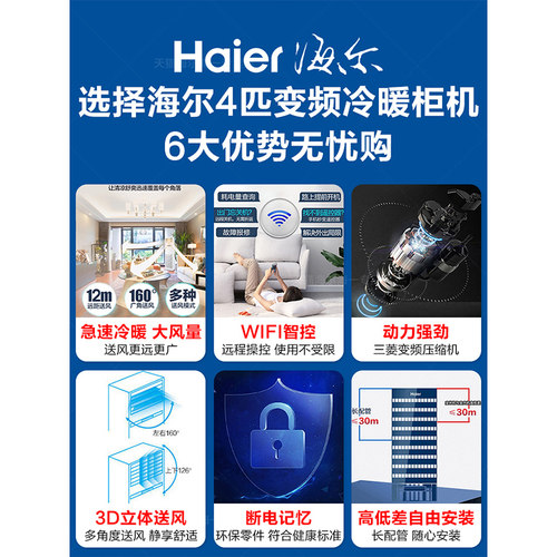 【新款】海尔4匹商用柜机220V立式家用空调中央空调变频100LW官方 - 图1