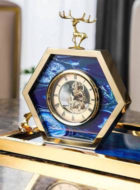 欧式客厅桌面座钟创意金色合金小鹿摆台 美式床头柜装饰品摆件