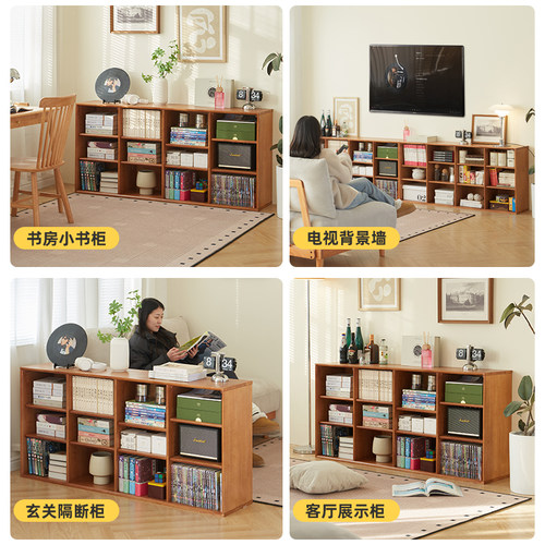 书柜客厅落地日式杂志柜ins简约矮边柜北欧储物柜实木展示格子柜 - 图3