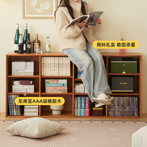书柜客厅落地日式杂志柜ins简约矮边柜北欧储物柜实木展示格子柜 - 图2