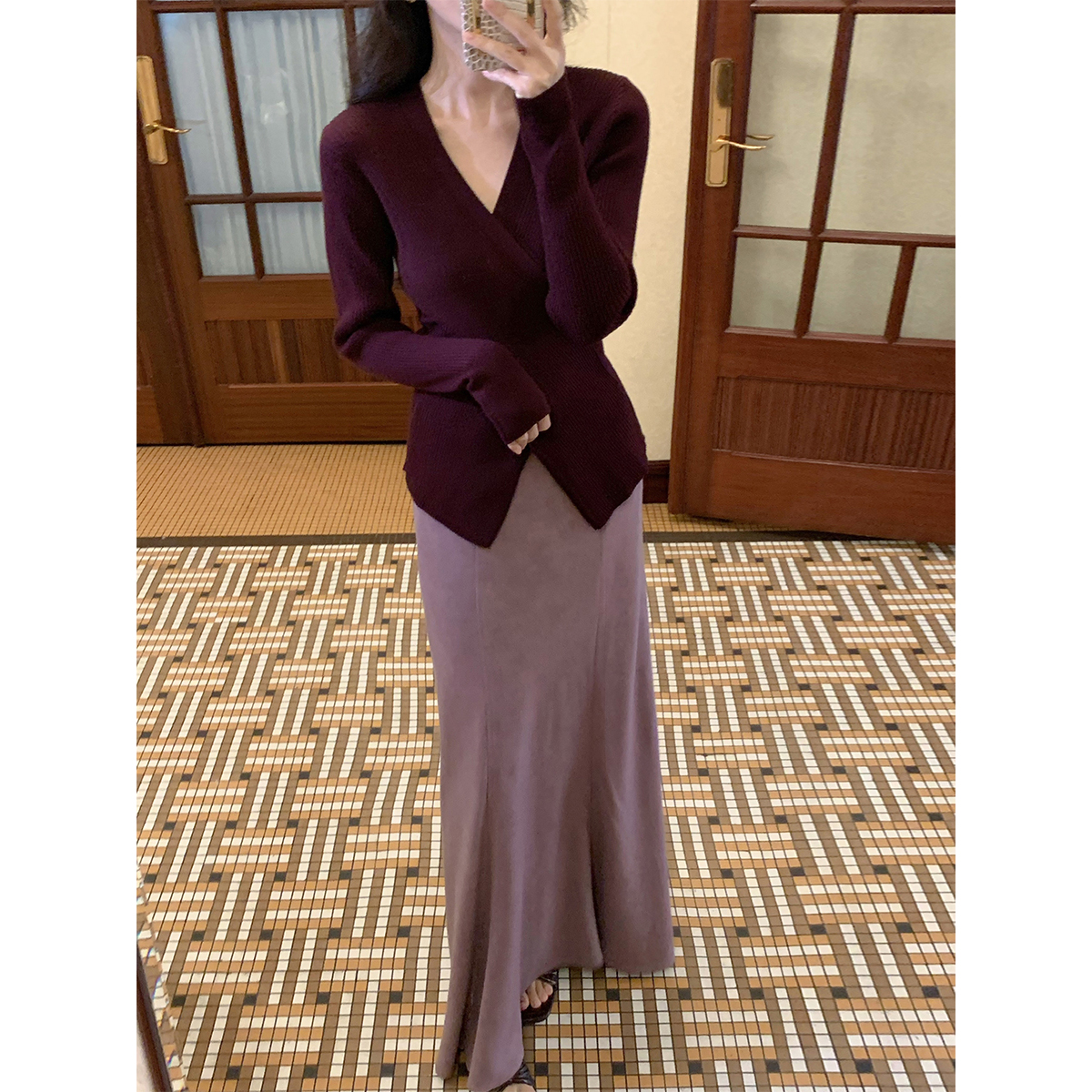 SYT自制 人棉6片斜裁鱼尾高腰半身裙女简约百搭纯欲慵懒风中长裙 - 图2