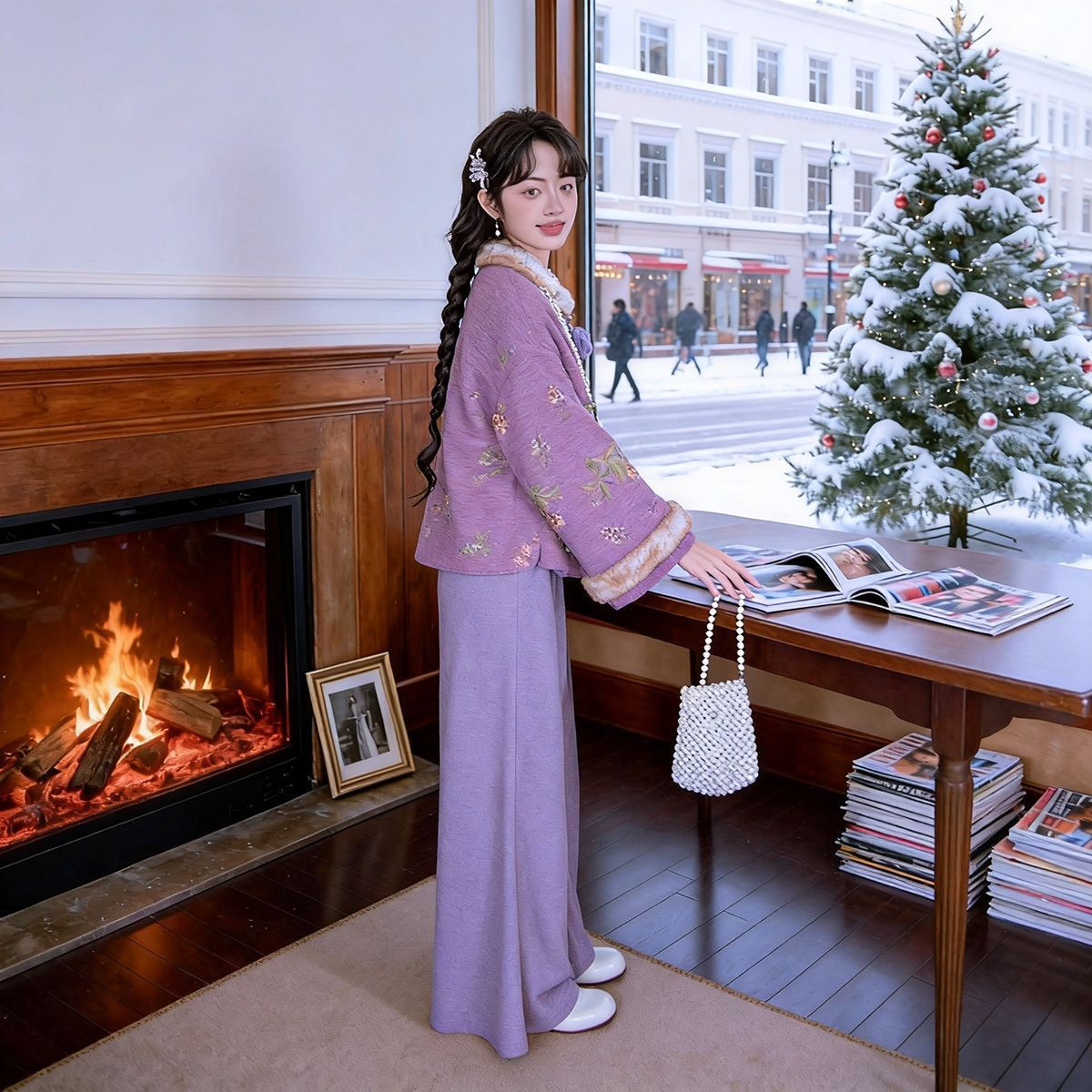 超好看紫色优雅新中式保暖毛绒领旗袍女2025冬新款倒大袖日常可穿,淘宝优惠券,粉丝福利购,淘宝优惠卷