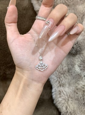 Lucky K 蕾丝仙女裙S925通体纯银满钻裙摆吊坠项链小裙子锁骨链