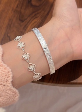 Lucky K S925纯银花丝柿蒂花手链甜美新中式古风精致百搭小众