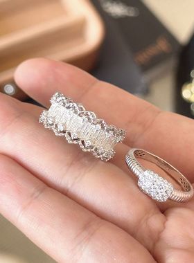 Lucky K S925纯银法式蕾丝花边拉丝中古vintage雕花镂空开口戒指