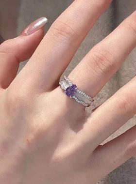 Lucky K S925纯银紫色锆石褶皱戒指精致轻奢凹面波浪戒指时髦