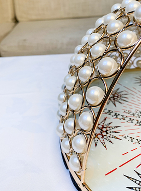 串珠手工家用化妆收纳盘轻奢