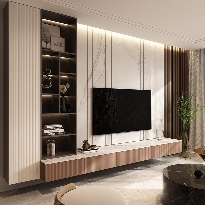 阿皮诺电视柜组合墙柜高款多功能家用简约小户型客厅定制背景柜