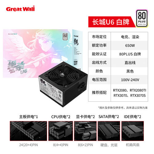 长城电源额定500W 600W 650W HOPE-7000DS台式机电脑电源双8PIN - 图2