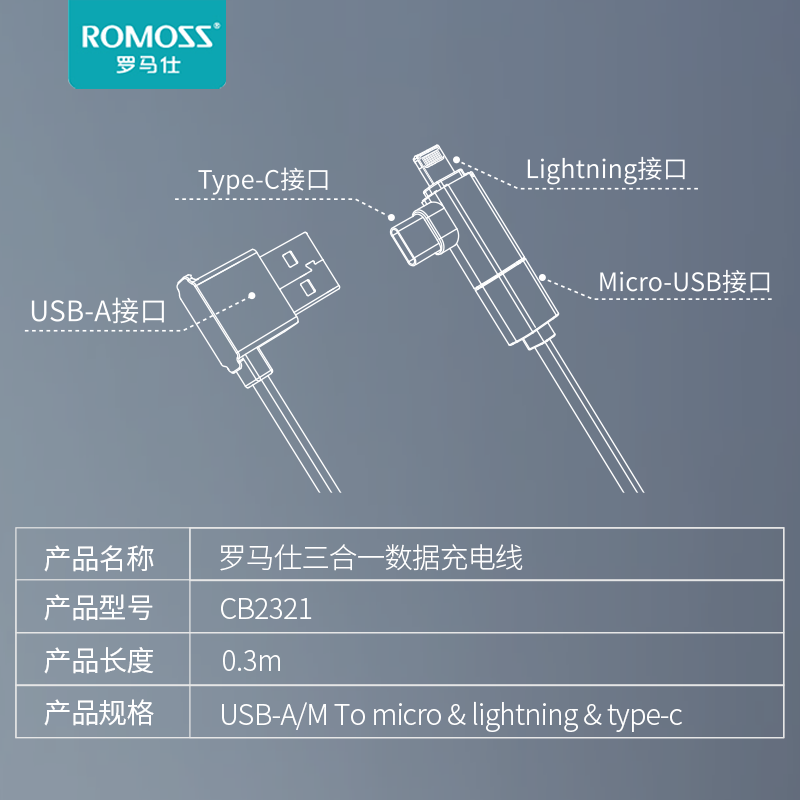 罗马仕PSC10充电宝线三合一PHE10安卓TypeC短线快充一拖三充电线 - 图3