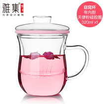 Elegant collection of elegant and transparent glass tea cup with cover office Home water glass filter Creative floral tea cup Female
