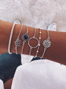 Boho Heart Charm Bracelet Set For Women Beads Chain Wrap