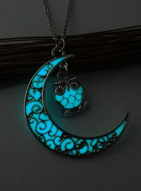 Women Luminous Owl Moon pendant necklaces Glow In The Dark