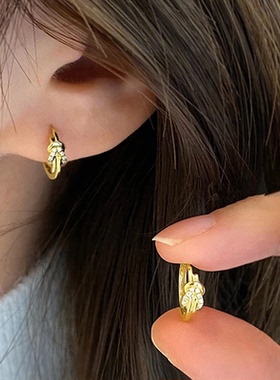 Chic Women's Hoop Earrings Gold Color Dazzling Cubic