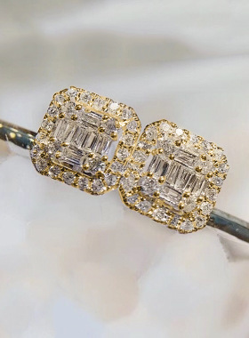 方形镶嵌耳钉Earrings Light Luxury Crystal Sugar Diamond
