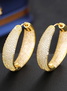 Bling Bling Hoop Earrings Silver Color/Gold Color Full CZ