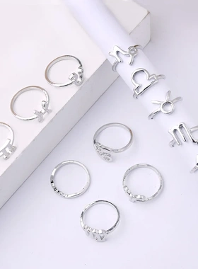 12pcs/set Zodiac Sign Rings Set For Women Geometric 12