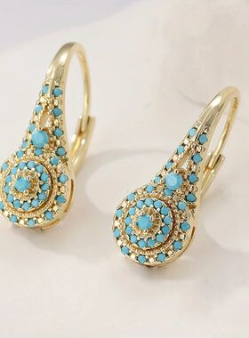 Bohemia Blue Turquoise Drop Earrings for Women Gold Color