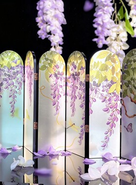文创银色镜面新中式桌面小屏风全边烤漆封边六联礼品装饰摆件