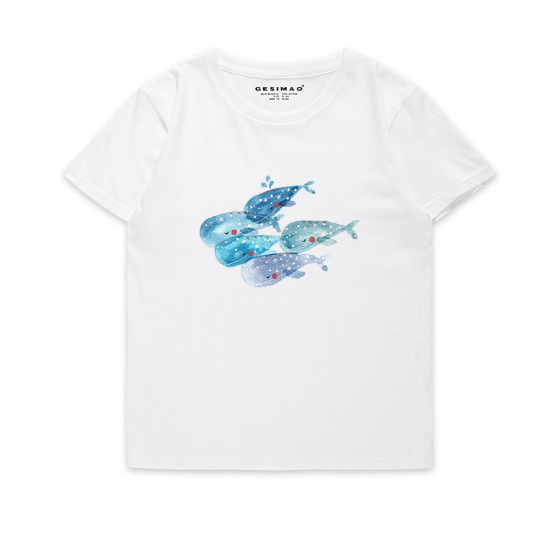 GESIMAO 害羞的鲸鱼 海洋系列 独立设计 夏季新款 原创t恤短袖 - 图0