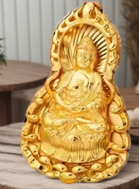 仿沙金观音平安佛牌吊坠项链护身