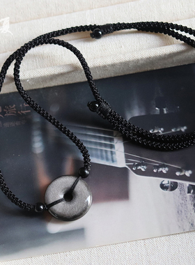 天然曜石平安扣项链可调节