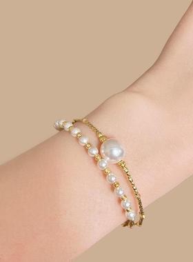 S925银隔珠隔管施家珍珠满天星手镯双层弹力小众精致礼物