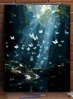 蝴蝶数字油画diy手绘丙烯生日礼物手工油彩画涂色高级装饰挂画