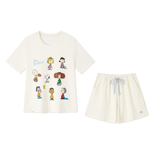 史努比睡衣纯棉女款夏季可爱短袖带胸垫夏2026新款女士家居服夏天 - 图0