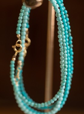 青于蓝|法式简约轻奢极细天然2mm绿松石手链女925纯银小清新手串