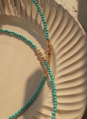 青于蓝|法式小众极细天然绿松三角碎银子项链s925纯银锁骨链颈链