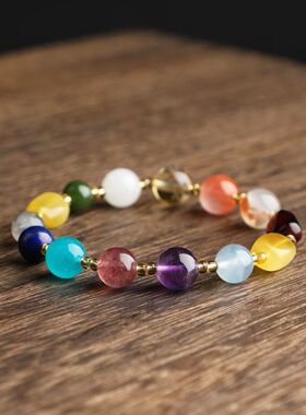 五彩春天|糖果天然水晶多宝手串紫晶蜜蜡琥珀血珀幽灵南红手链