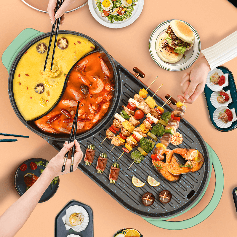 奥克斯烧烤一体家用多功能无烟火锅 联奥电器烤串机/电烤炉