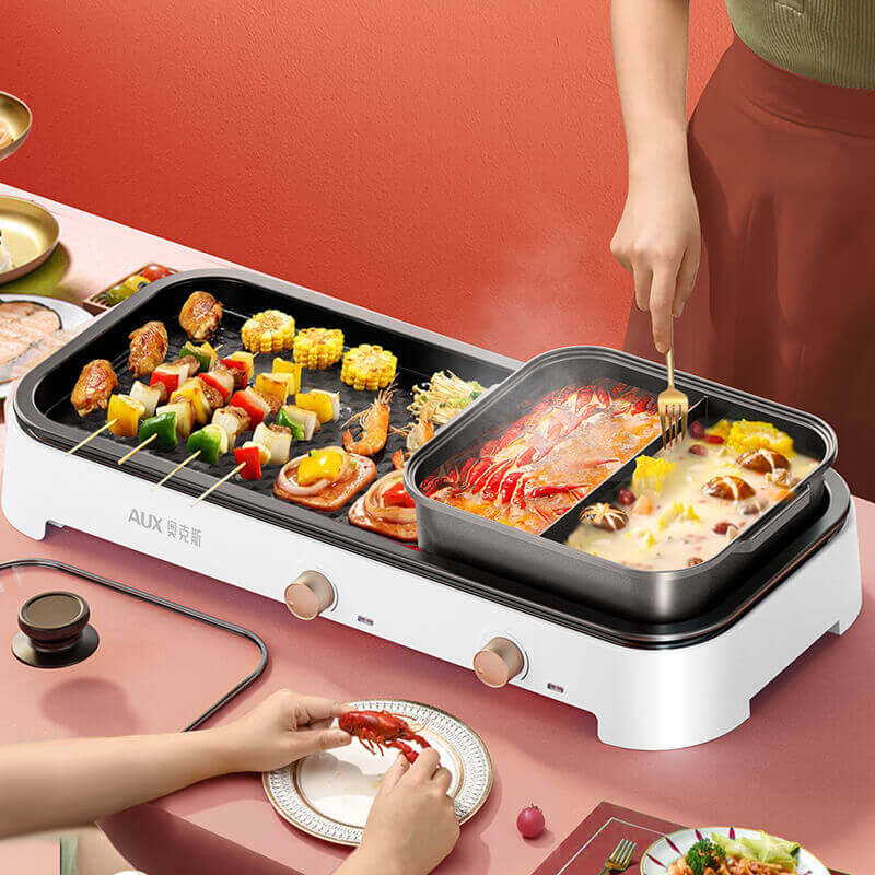 奥克斯可分离煎烤涮一体家用烤肉锅 联奥电器烤串机/电烤炉