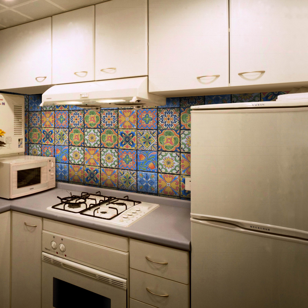 欧式瓷砖翻新厨房防油贴纸洗手间墙贴防水耐高温自粘墙纸橱柜翻新